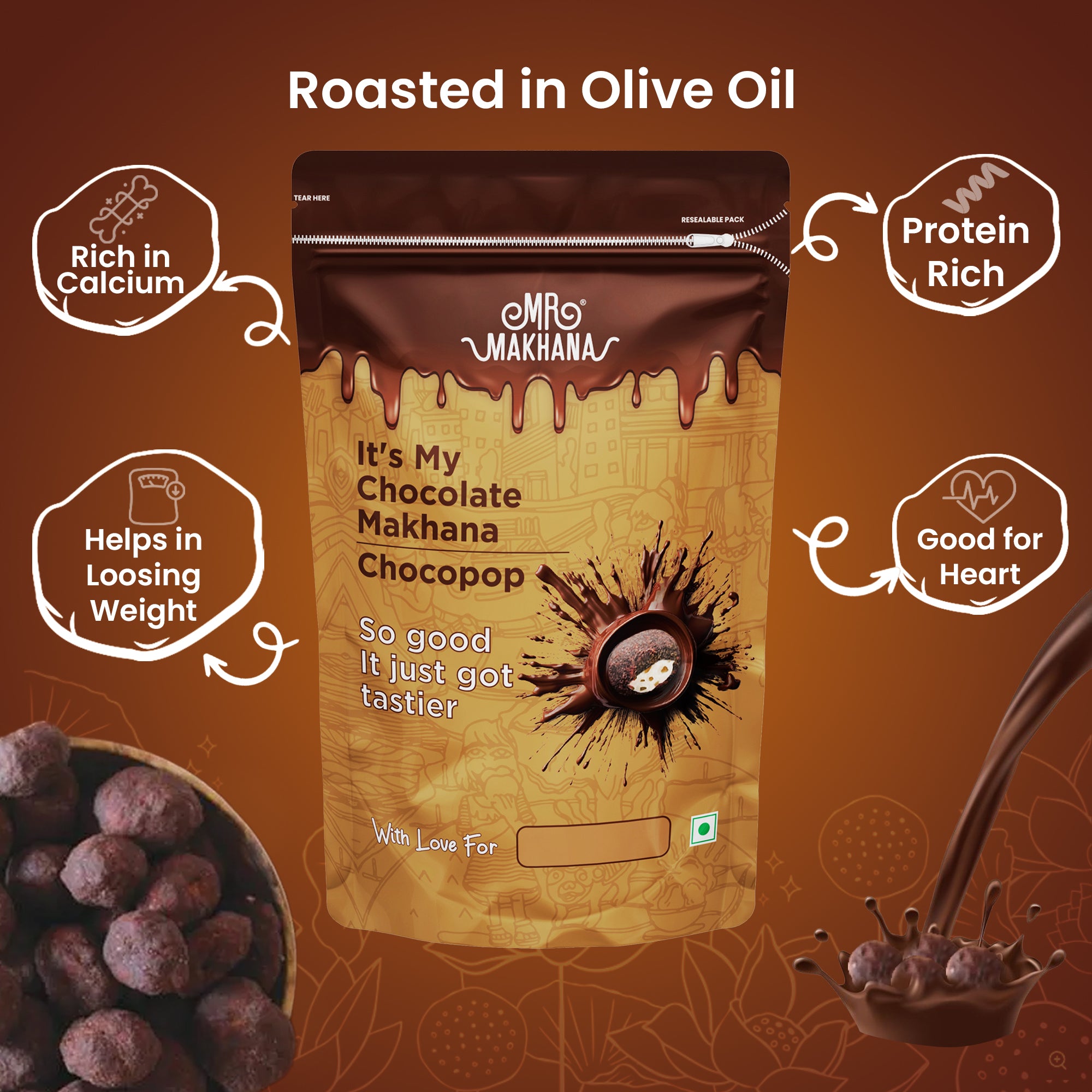 Mr. Makhana ChocoPop Resealable Pouch 65 GM
