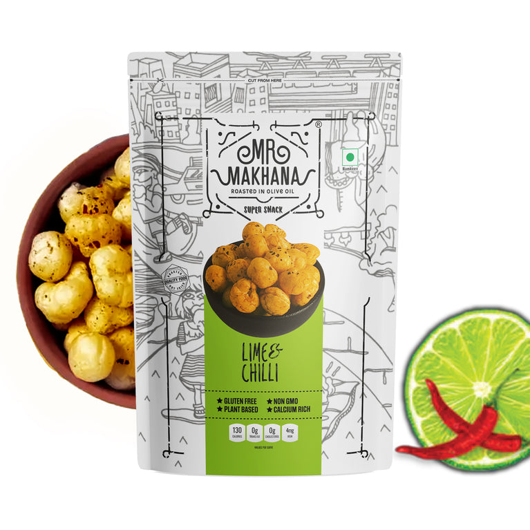 Mr Makhana Lime & Chilli Resealable Standee Pouch 55 GM