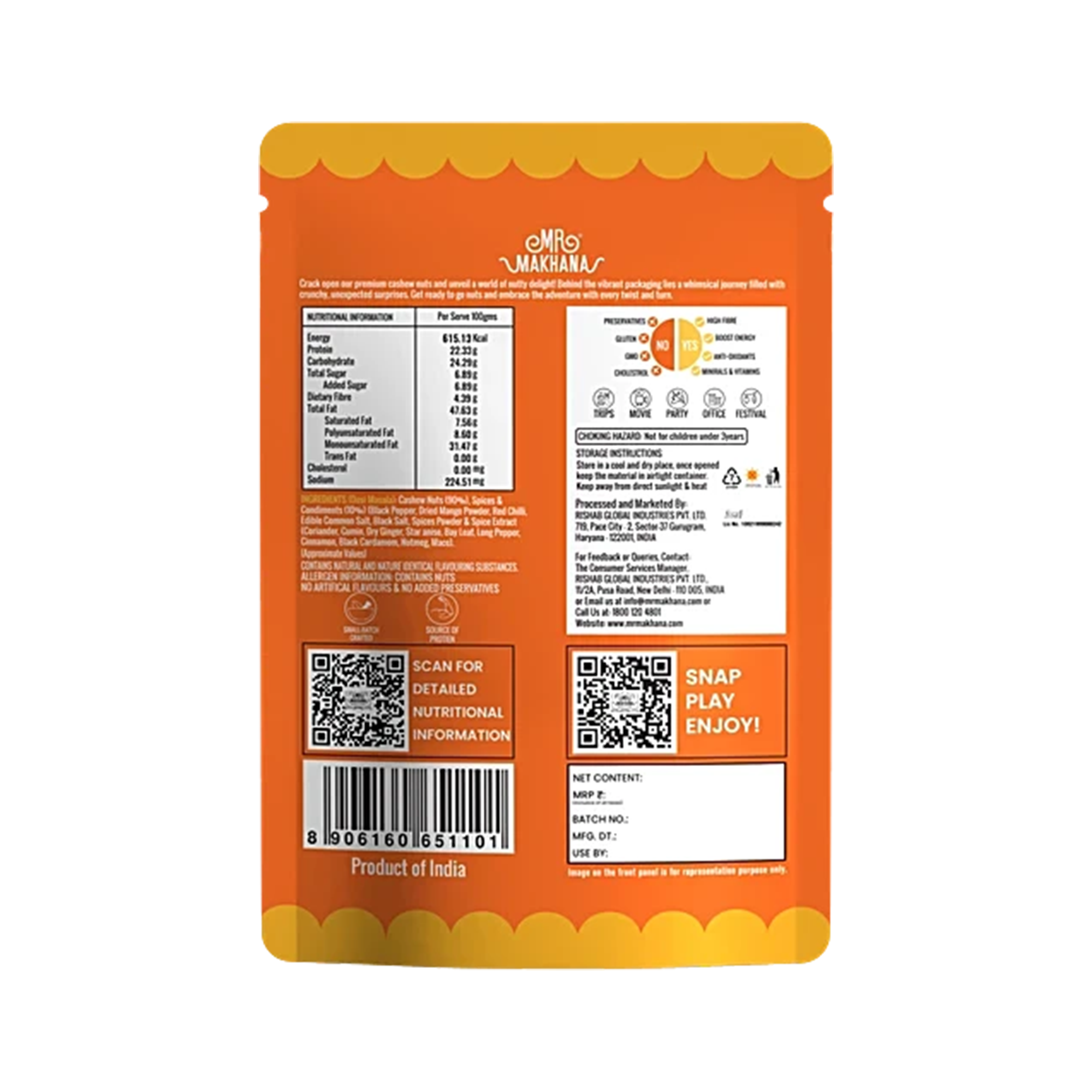 MR. MAKHANA Nut Shack Desi Masala Roasted Cashews 200 g
