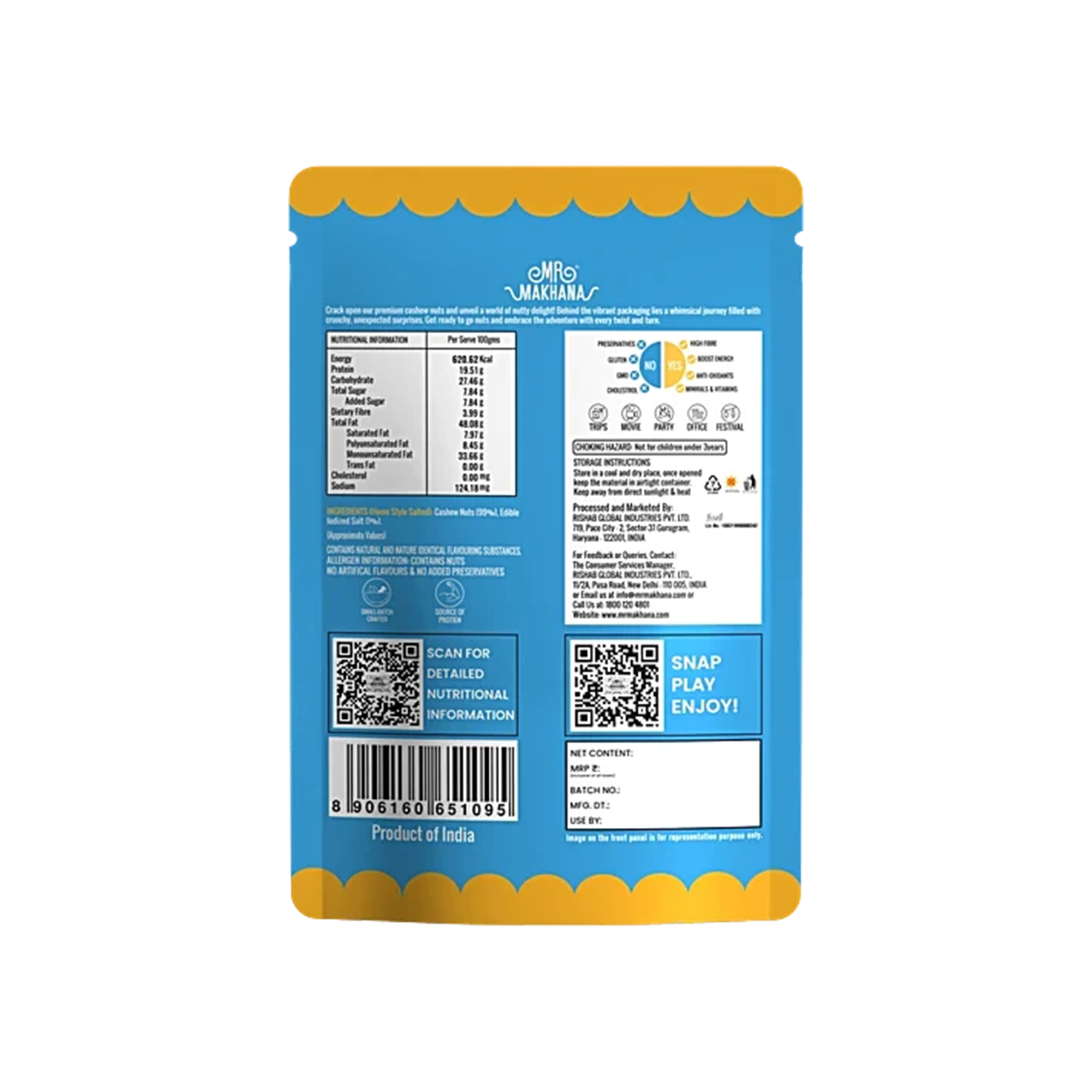 MR. MAKHANA Nut Shack Home Style Salted Roasted Cashews 200 g